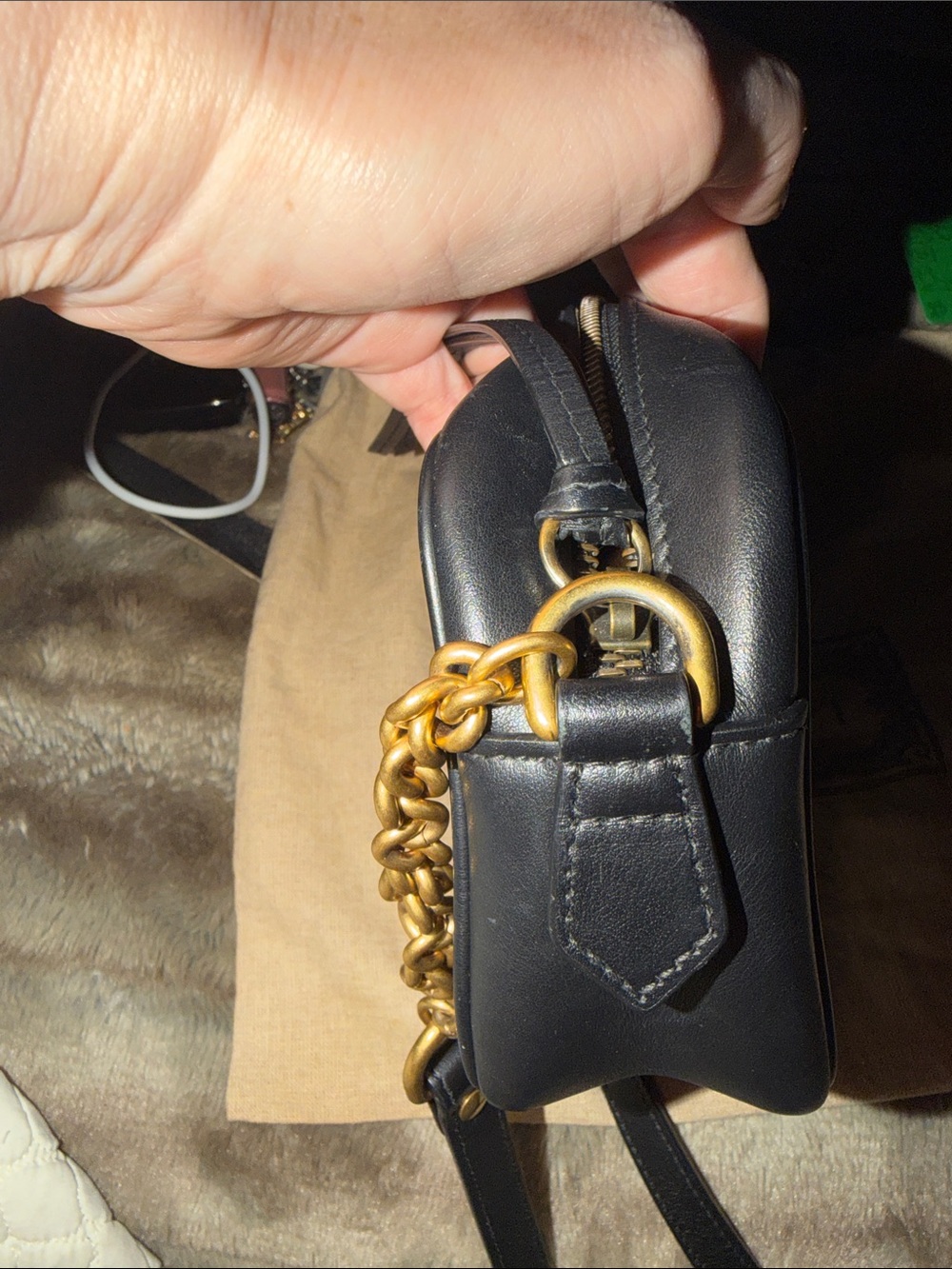 Gucci Black Chevron Quilted Leather Crossbody with Gold Double G - Picture 6 of 16